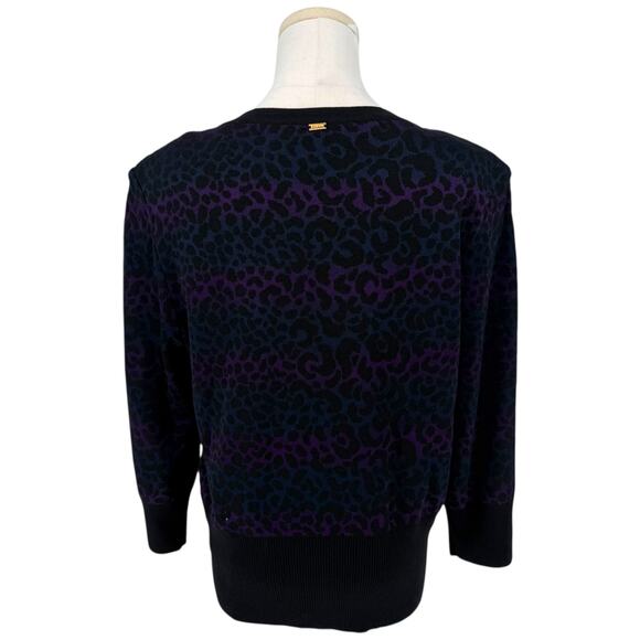 St John Animal Print Cardigan Sweater Purple Blue Black Button Front Women’s M - Picture 5 of 10